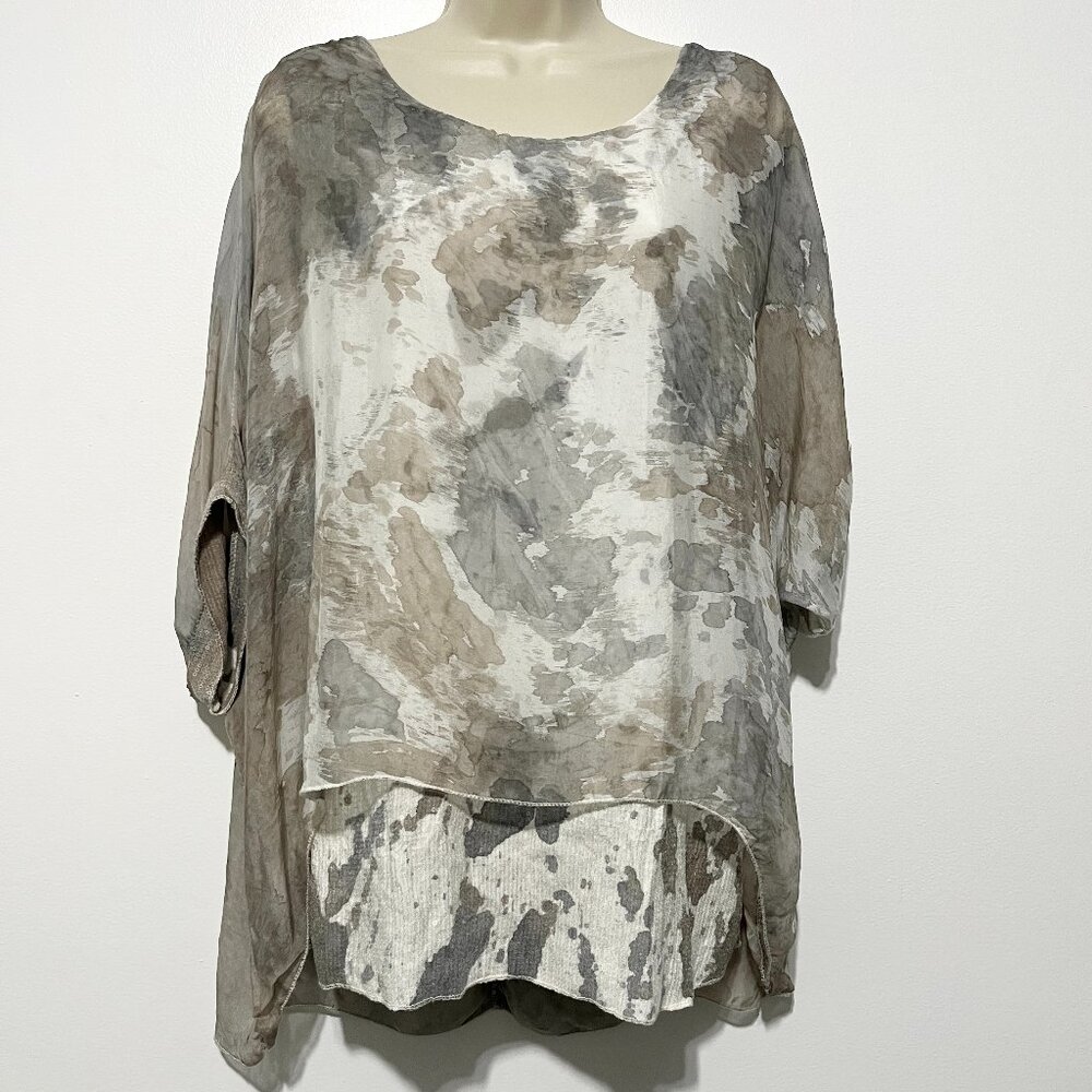 Womens Italy Made Silk Poncho Tunic OS Artsy Festival Fairy Boho Gypsy Hippie